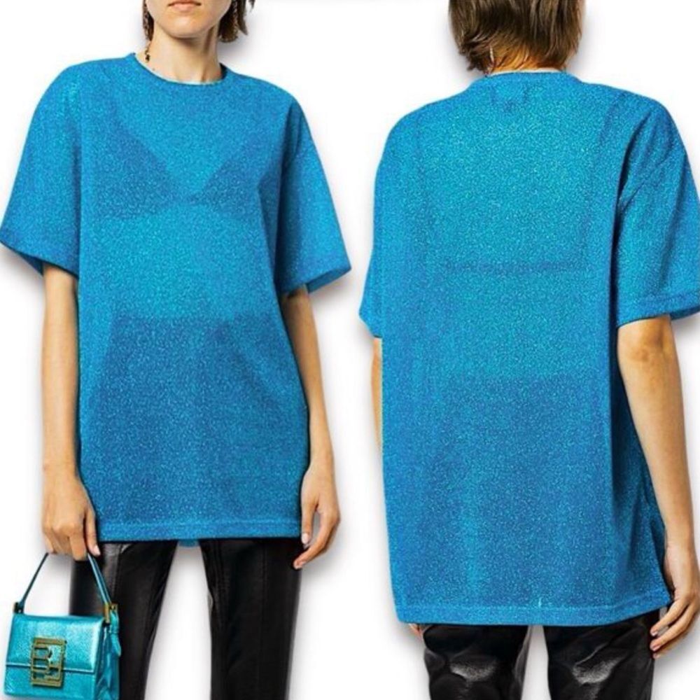 NWT Cynthia Rowley Glitter Tee in Metallic Blue